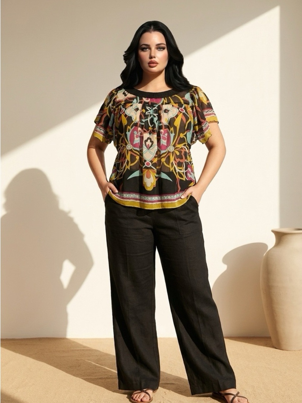 Nicole Miller Multicolor Printed Blouse